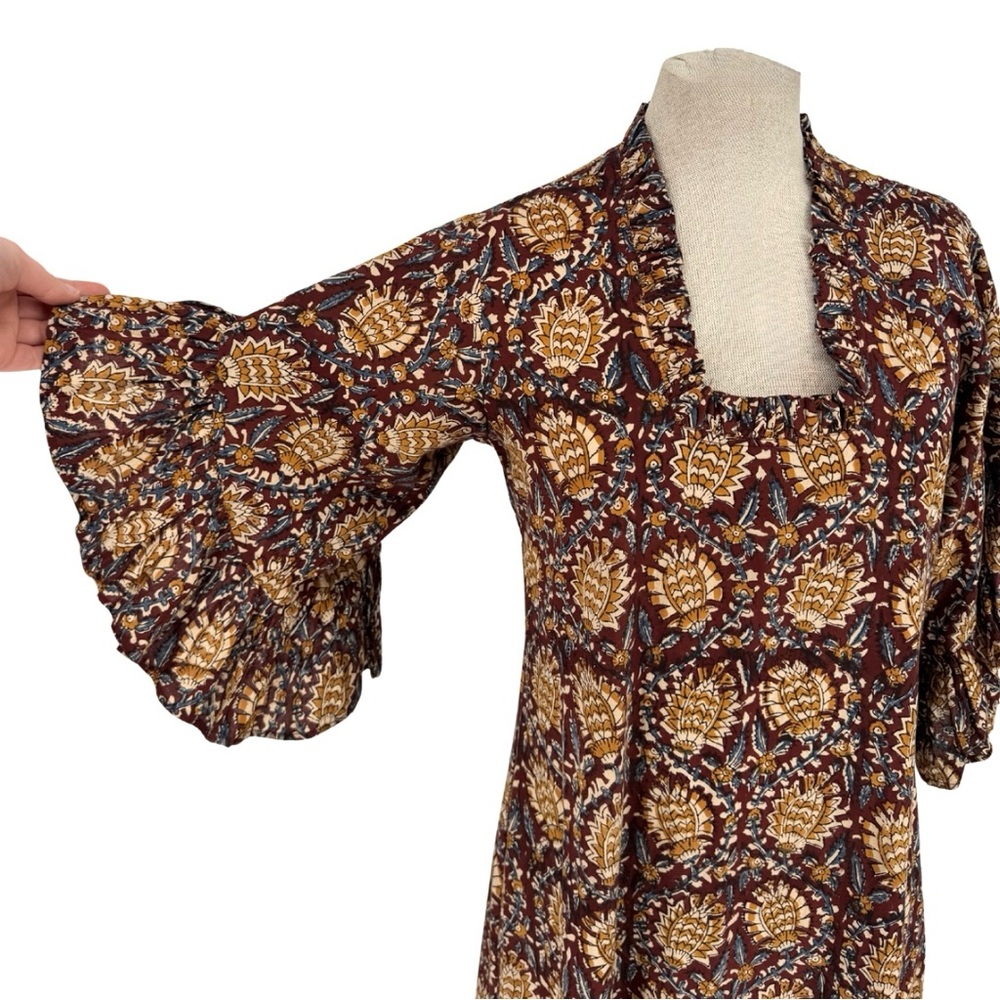 Boho Maxi Dress in Brown Floral Print